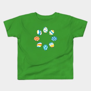 Eggs | Yellow Orange Blue | Stripes | Dots | Clouds | Dark Green Kids T-Shirt